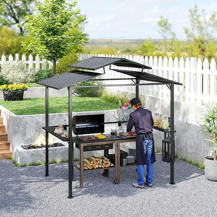 Outsunny Grillpavillon - Farbe Gestell: Schwarz, Metall