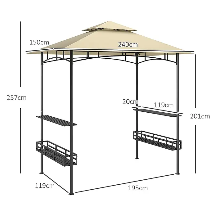 Outsunny Grillpavillon - Farbe Gestell: Schwarz, Metall