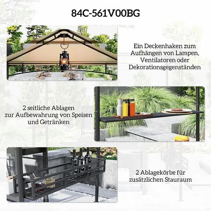 Outsunny Grillpavillon - Farbe Gestell: Schwarz, Metall