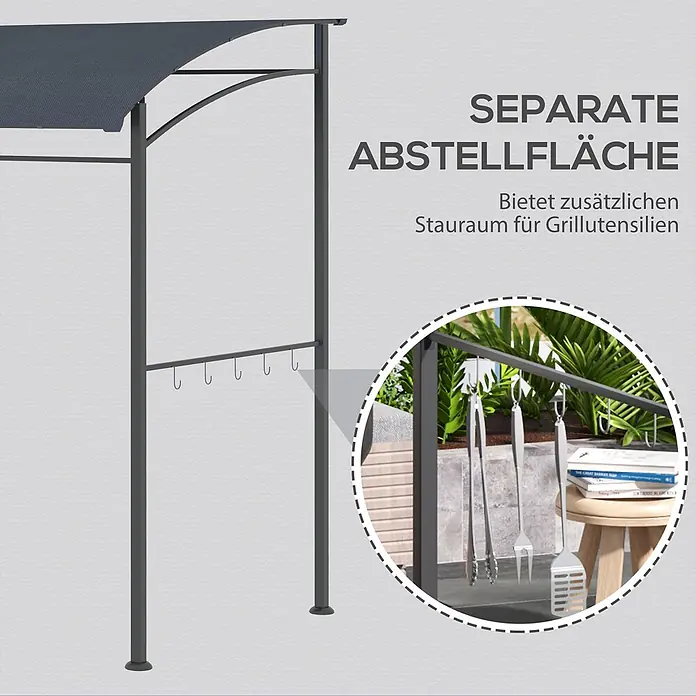 Outsunny Grillpavillon Grau, 215cm x 150cm x 220cm - Farbe Gestell: Schwarz, Metall
