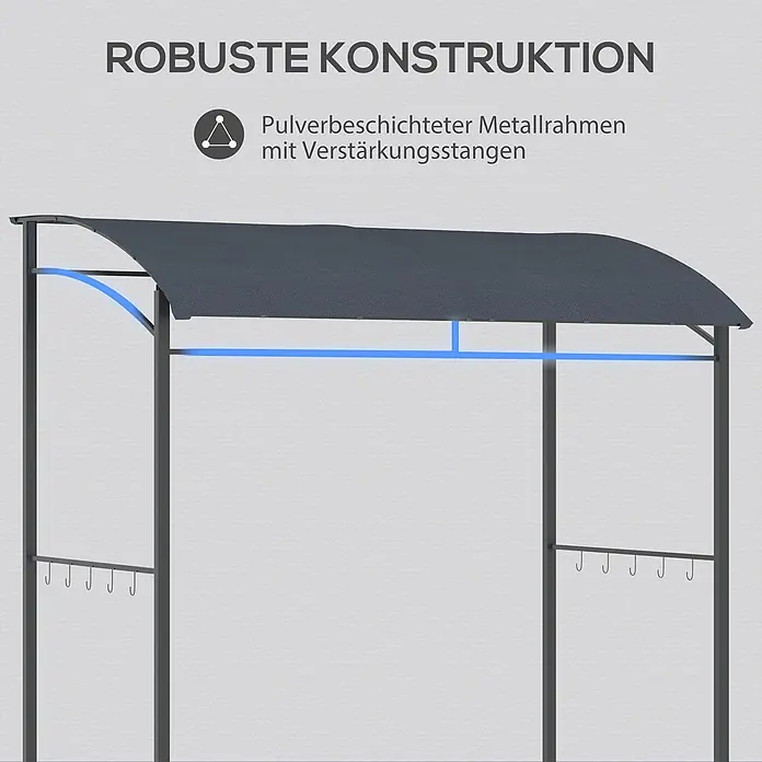 Outsunny Grillpavillon Grau, 215cm x 150cm x 220cm - Farbe Gestell: Schwarz, Metall