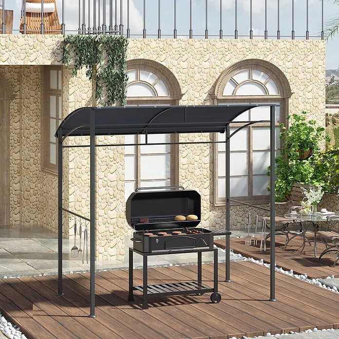 Outsunny Grillpavillon Grau, 215cm x 150cm x 220cm - Farbe Gestell: Schwarz, Metall