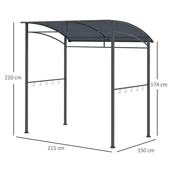 Outsunny Grillpavillon Grau, 215cm x 150cm x 220cm - Farbe Gestell: Schwarz, Metall