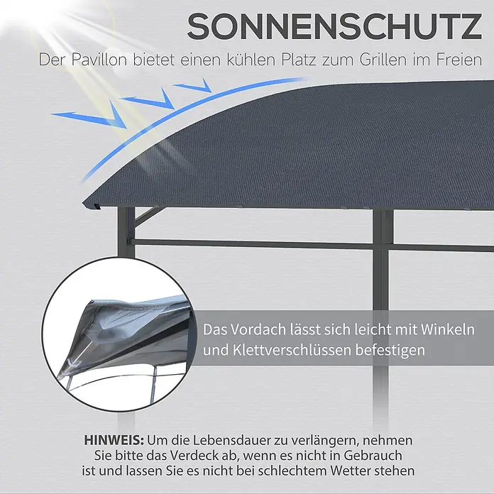 Outsunny Grillpavillon Grau, 215cm x 150cm x 220cm - Farbe Gestell: Schwarz, Metall