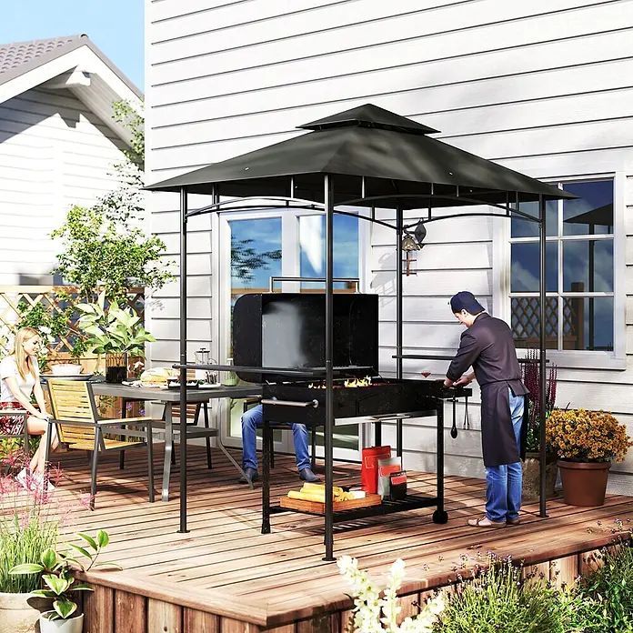 Outsunny Grillpavillon - Farbe Gestell: Schwarz, Metall