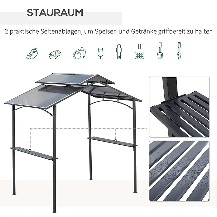 Outsunny Grillpavillon Braun, 240cm x 150cm x 250cm - Farbe Gestell: Schwarz, Metall