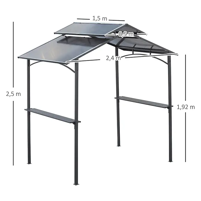 Outsunny Grillpavillon Braun, 240cm x 150cm x 250cm - Farbe Gestell: Schwarz, Metall