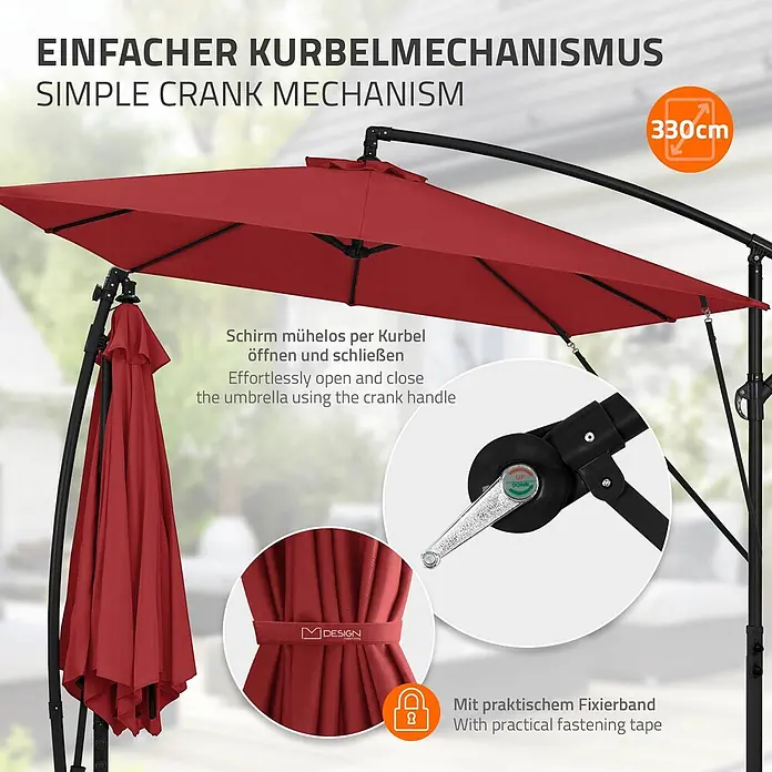 ML-Design Ampelschirm rund - Rot, Durchmesser Bespannung: 330 cm