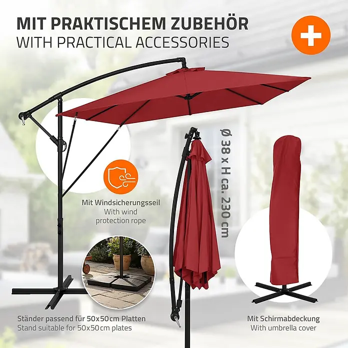 ML-Design Ampelschirm rund - Rot, Durchmesser Bespannung: 330 cm