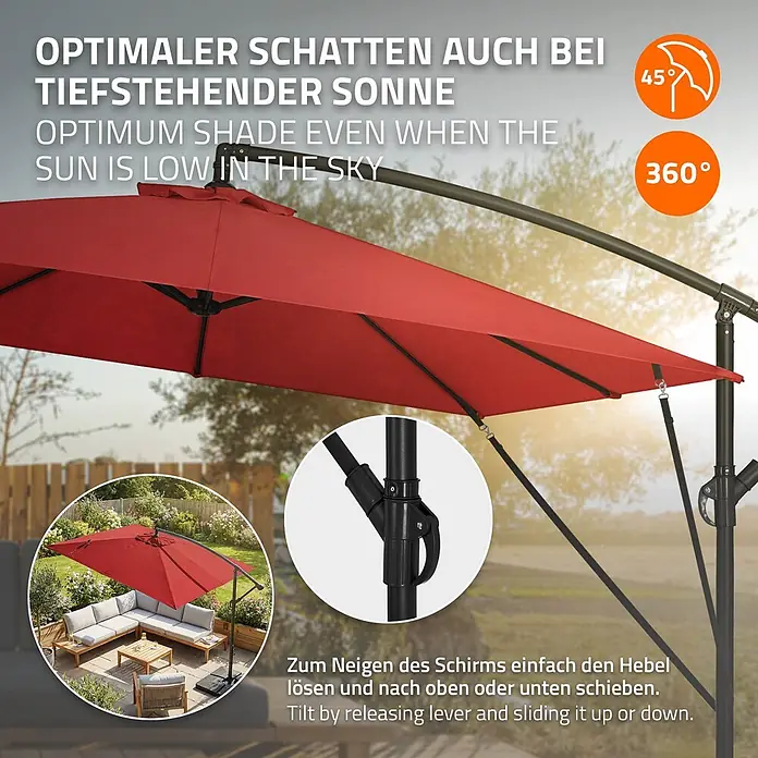 ML-Design Ampelschirm rund - Rot, Durchmesser Bespannung: 330 cm