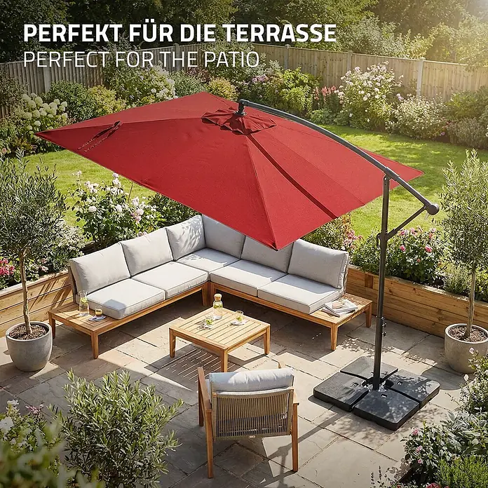 ML-Design Ampelschirm rund - Rot, Durchmesser Bespannung: 330 cm