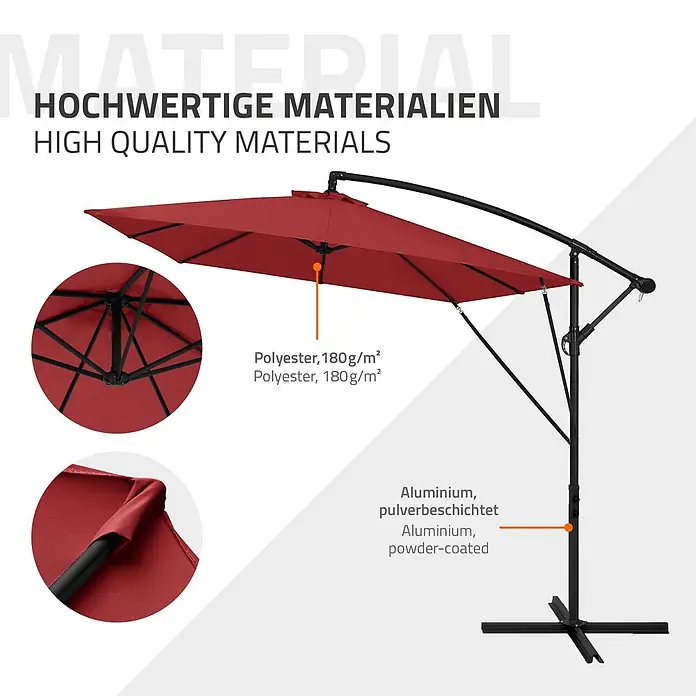 ML-Design Ampelschirm rund - Rot, Durchmesser Bespannung: 330 cm