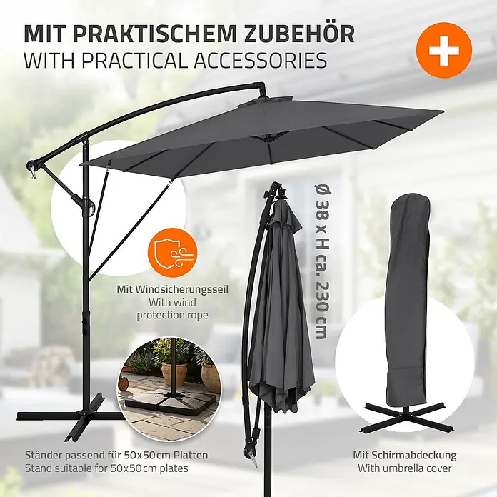 ML-Design Ampelschirm rund - Anthrazit, Durchmesser Bespannung: 330 cm