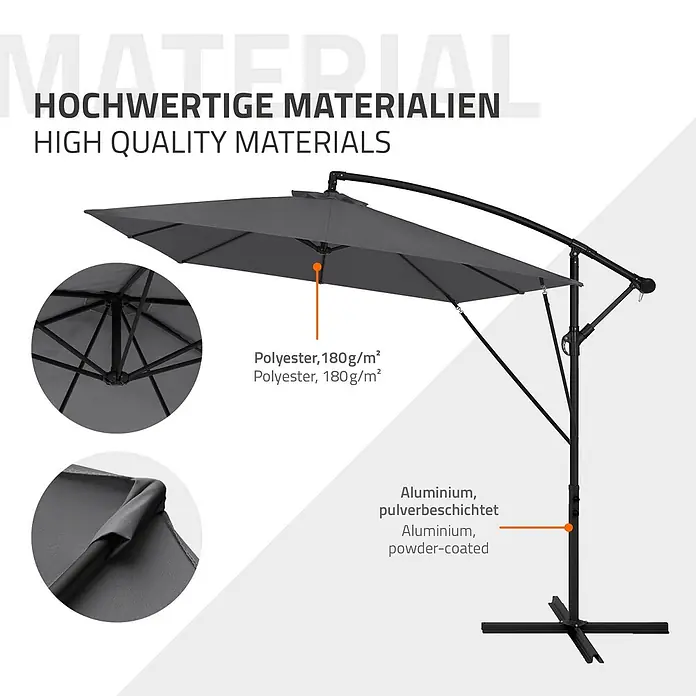 ML-Design Ampelschirm rund - Anthrazit, Durchmesser Bespannung: 330 cm