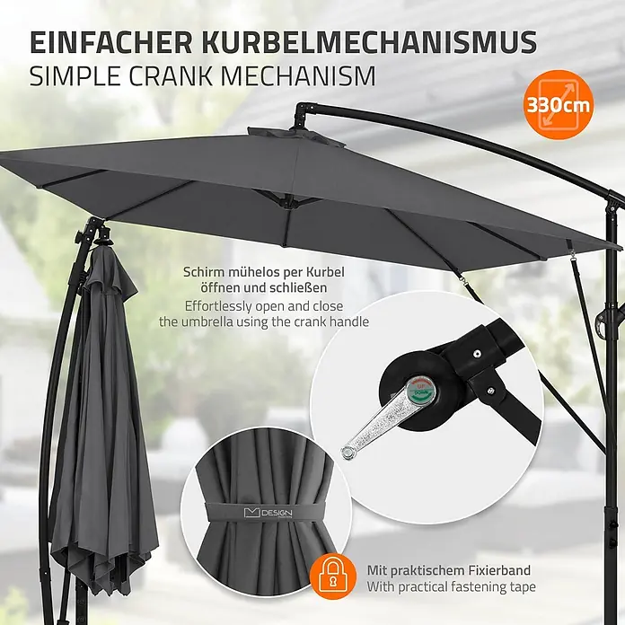 ML-Design Ampelschirm rund - Anthrazit, Durchmesser Bespannung: 330 cm