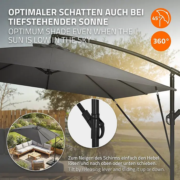 ML-Design Ampelschirm rund - Anthrazit, Durchmesser Bespannung: 330 cm