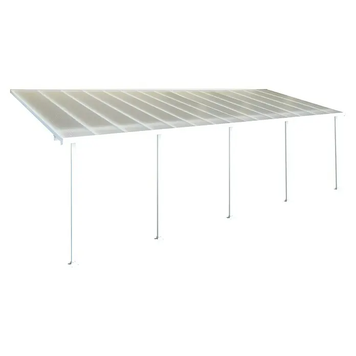 Solid Elements Terrassenüberdachung Martina - B x T: 915 x 300 cm, Verkehrsweiß, Polycarbonat, Transparent - Carport-Überdachung mit weißen Stützen und einer transparenten Bedachung, die Schutz vor Witterungseinflüssen bietet und das Fahrzeug schützt.
