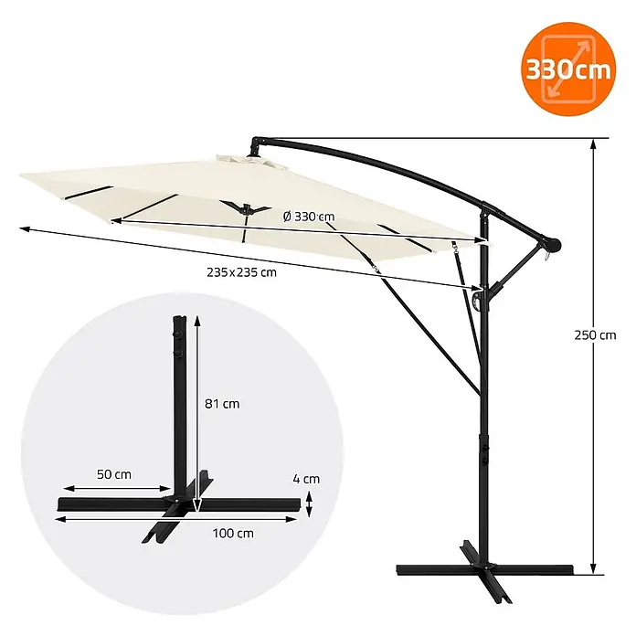 ML-Design Ampelschirm rund - Beige, Durchmesser Bespannung: 330 cm