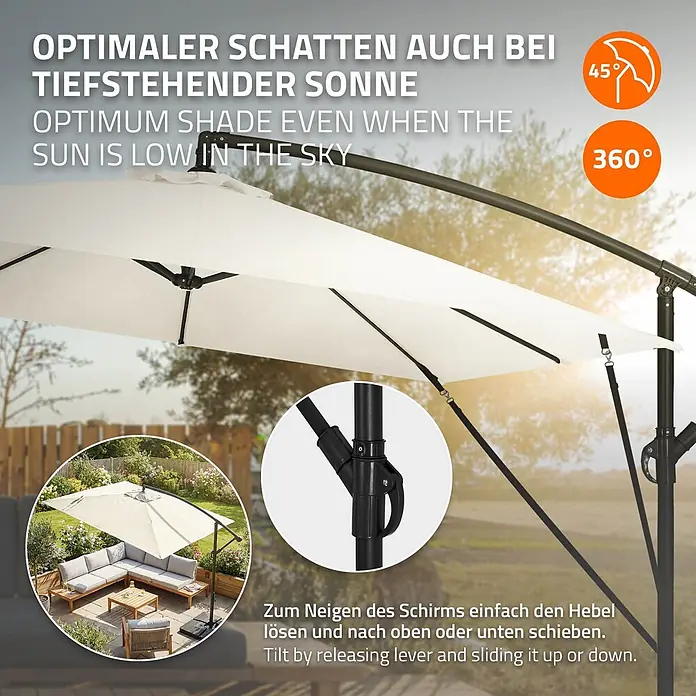 ML-Design Ampelschirm rund - Beige, Durchmesser Bespannung: 330 cm