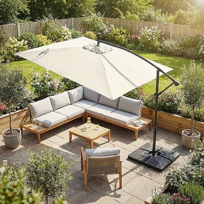 ML-Design Ampelschirm rund - Beige, Durchmesser Bespannung: 330 cm