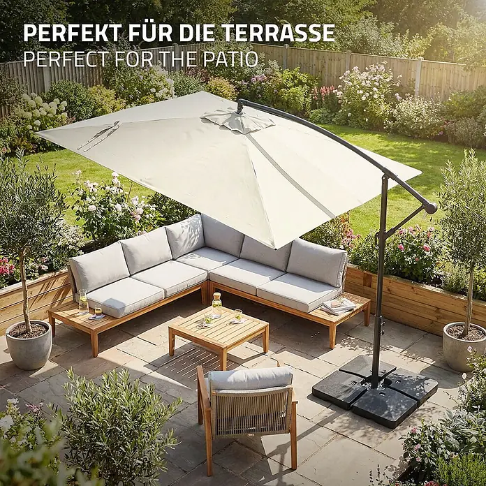 ML-Design Ampelschirm rund - Beige, Durchmesser Bespannung: 330 cm