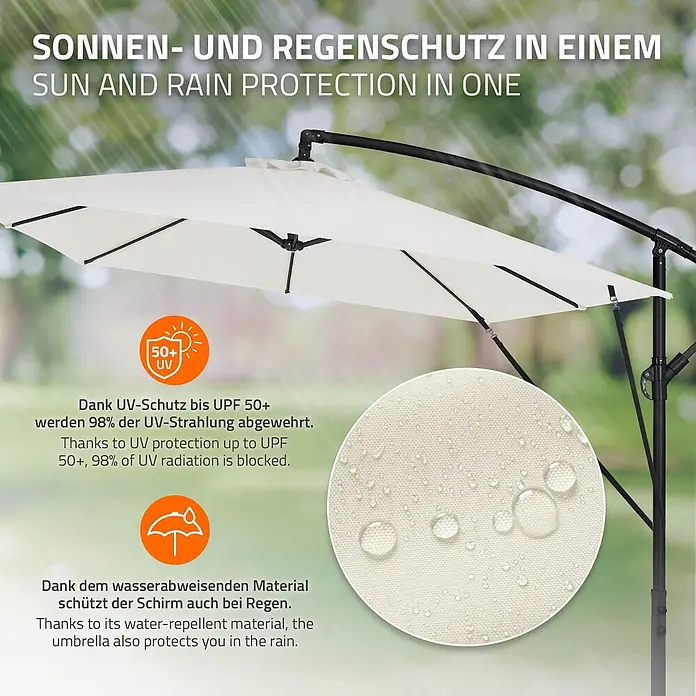 ML-Design Ampelschirm rund - Beige, Durchmesser Bespannung: 330 cm