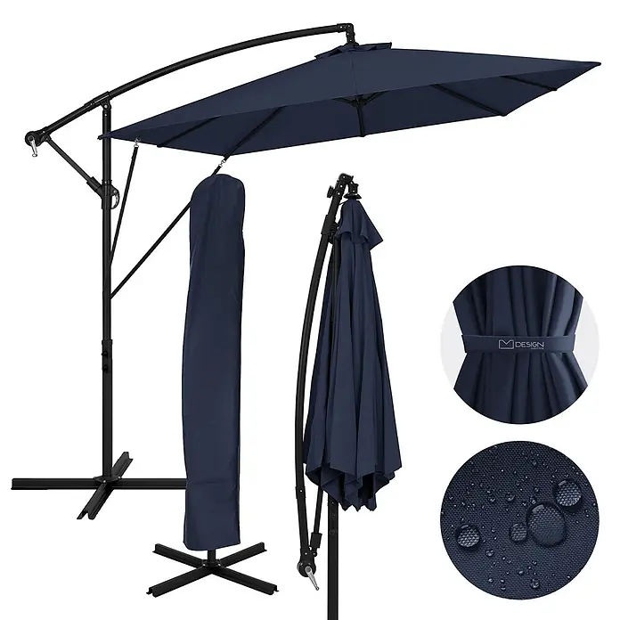 ML-Design Ampelschirm rund - Blau, Durchmesser Bespannung: 330 cm