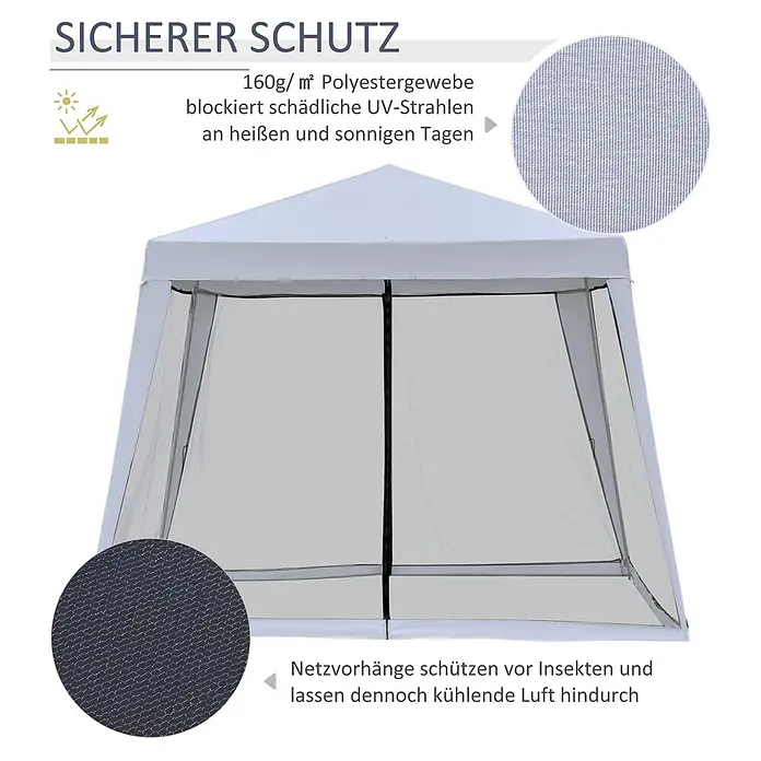 Outsunny Steckpavillon mit Insektenschutz - B x T: 3 m x 300 cm, Farbe Dach: Weiß