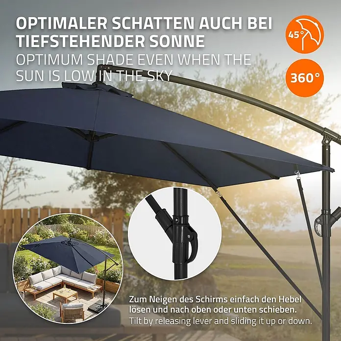 ML-Design Ampelschirm rund - Blau, Durchmesser Bespannung: 330 cm
