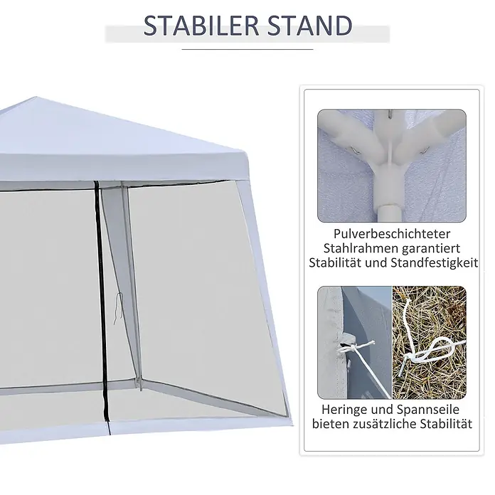 Outsunny Steckpavillon mit Insektenschutz - B x T: 3 m x 300 cm, Farbe Dach: Weiß
