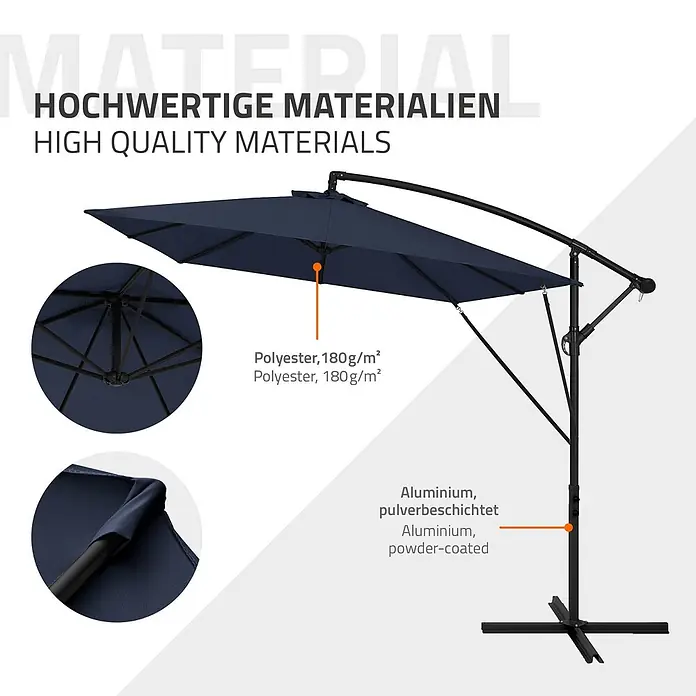 ML-Design Ampelschirm rund - Blau, Durchmesser Bespannung: 330 cm