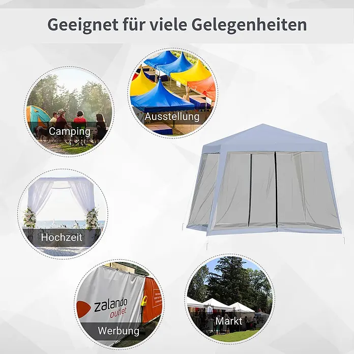 Outsunny Steckpavillon mit Insektenschutz - B x T: 3 m x 300 cm, Farbe Dach: Weiß