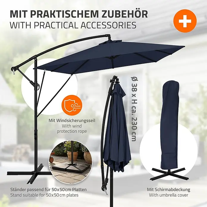 ML-Design Ampelschirm rund - Blau, Durchmesser Bespannung: 330 cm