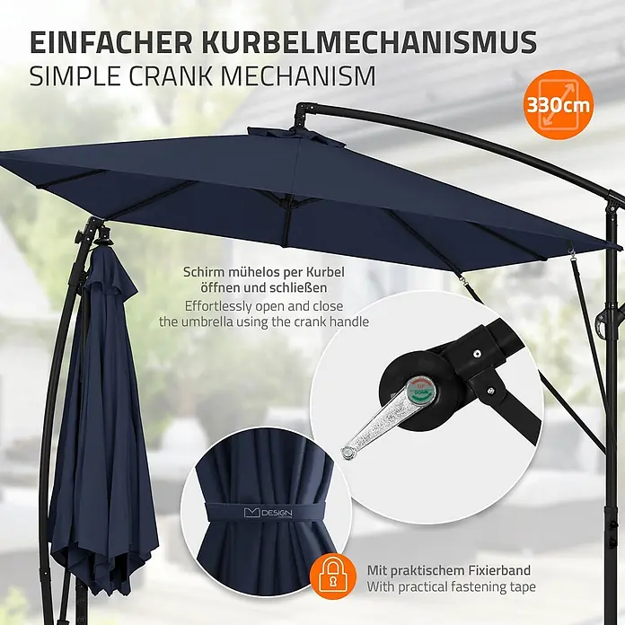 ML-Design Ampelschirm rund - Blau, Durchmesser Bespannung: 330 cm