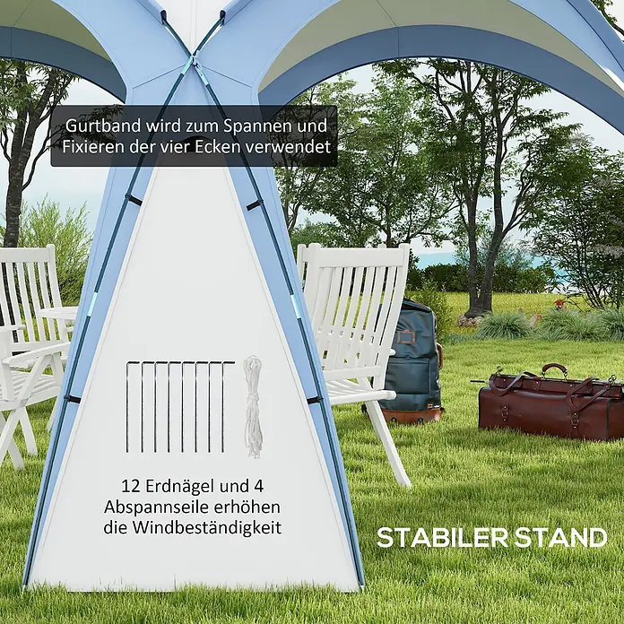 Outsunny Steckpavillon mit Tragetasche - B x T: 3,5 m x 350 cm, Farbe Dach: Weiß, Hellblau