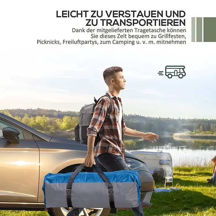 Outsunny Steckpavillon mit Tragetasche - B x T: 3,5 m x 350 cm, Farbe Dach: Weiß, Hellblau