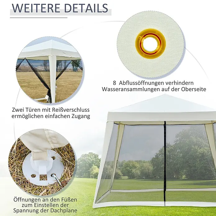 Outsunny Steckpavillon - B x T: 300 x 300 cm, Farbe Dach: Cremeweiß
