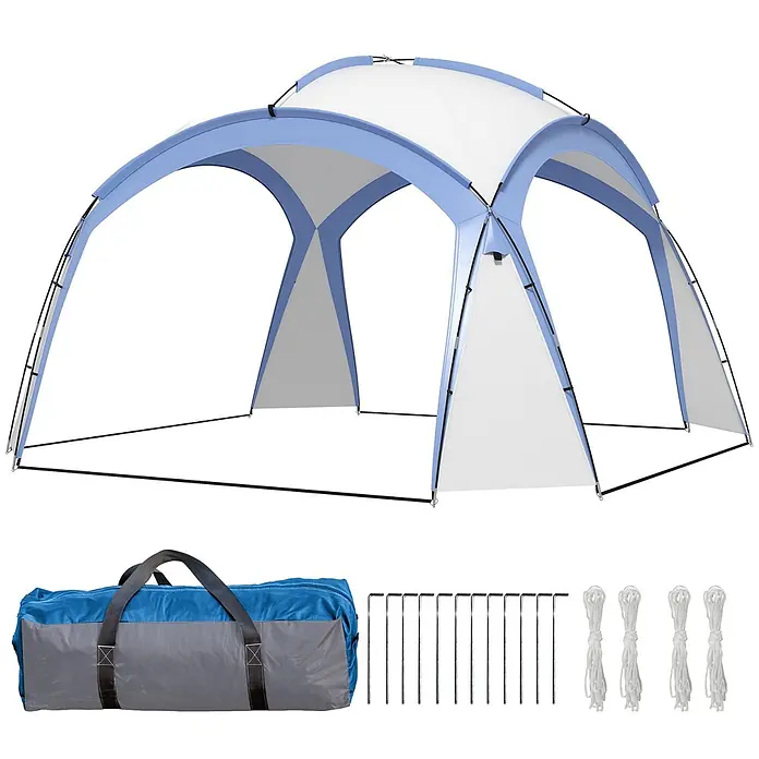 Outsunny Steckpavillon mit Tragetasche - B x T: 3,5 m x 350 cm, Farbe Dach: Weiß, Hellblau