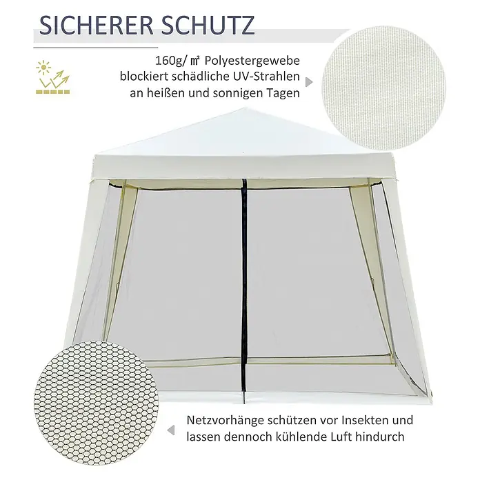 Outsunny Steckpavillon - B x T: 300 x 300 cm, Farbe Dach: Cremeweiß