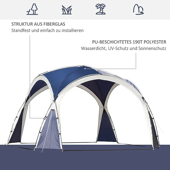 Outsunny Steckpavillon mit Tragetasche - B x T: 350 x 350 cm, Farbe Dach: Blau