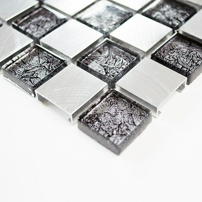 Mosaikfliese Crystal Mix XAM A851 (32,7 x 30,2 cm, Schwarz/Silber, Matt)