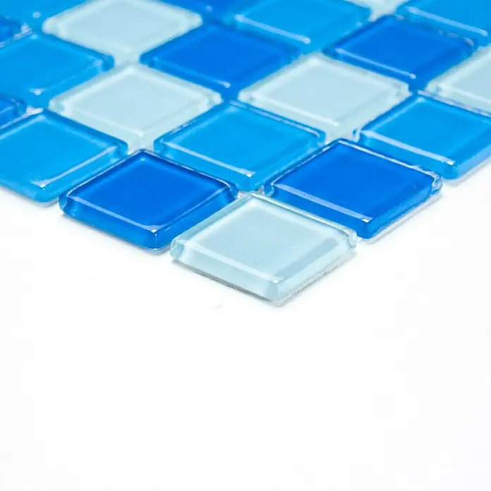 Mosaikfliese Quadrat Crystal Mix CM 4222 - 32,7 x 30,2 cm, Hellblau, Glänzend - Vorderansicht