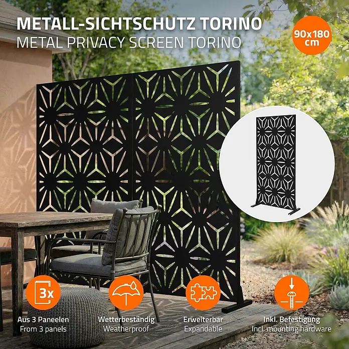ML-Design Sichtschutzelement Torino - Stahl, Schwarz