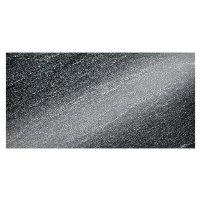 CUCINE Küchenrückwand - Schiefer, 80 x 40 cm, Stärke: 6 mm, Einscheibensicherheitsglas (ESG) - Nahaufnahme einer dunklen Schieferplatte mit einer faszinierenden Mischung aus Grau- und Schwarztönen, perfekt für moderne Akzente.