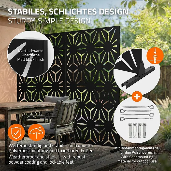 ML-Design Sichtschutzelement Torino - Stahl, Schwarz