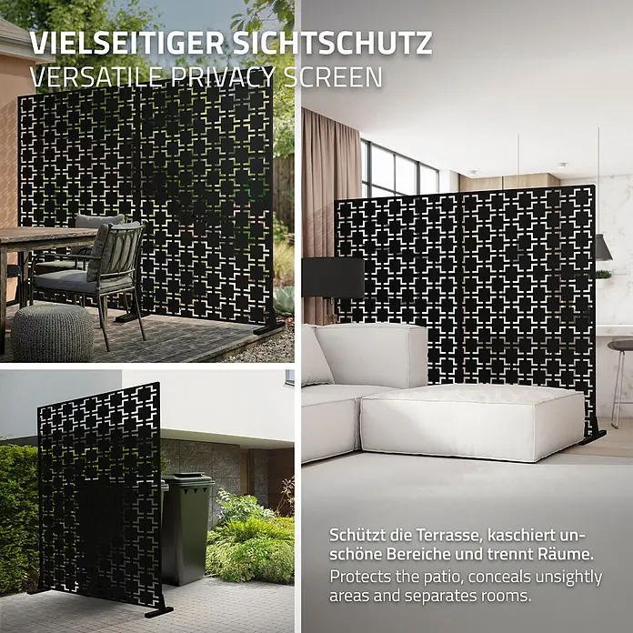 ML-Design Sichtschutzelement Milano - B x H: 120 x 183 cm, Stahl, Schwarz