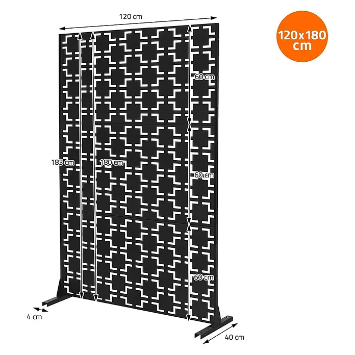 ML-Design Sichtschutzelement Milano - B x H: 120 x 183 cm, Stahl, Schwarz