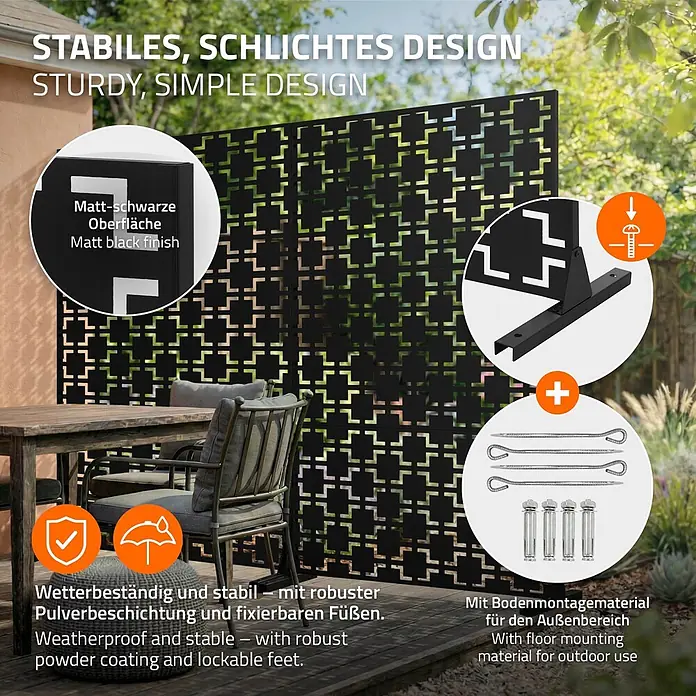 ML-Design Sichtschutzelement Milano - B x H: 120 x 183 cm, Stahl, Schwarz