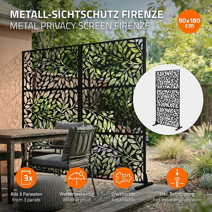 ML-Design Sichtschutzelement Firenze - Stahl, Schwarz