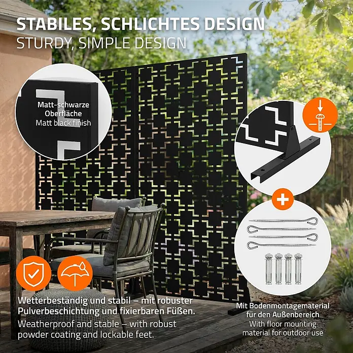 ML-Design Sichtschutzelement Milano - Stahl, Schwarz
